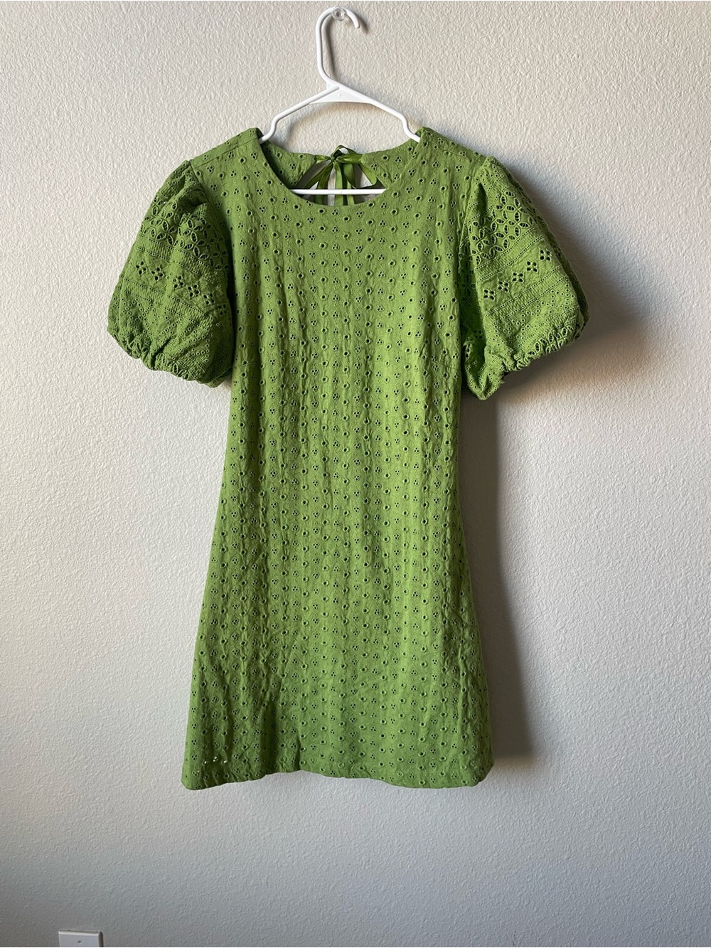 Free People Green Eyelet Midi Dress with Puff Sleeves